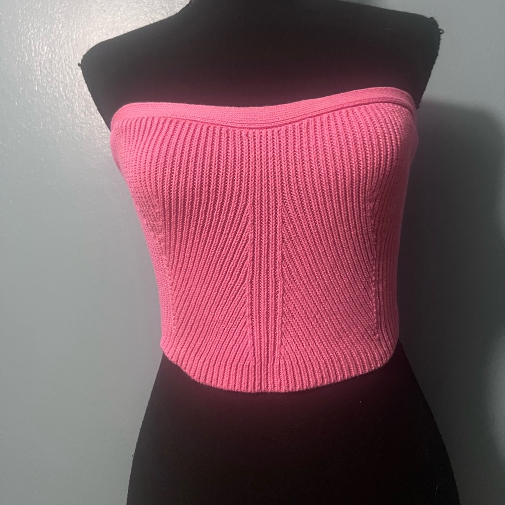 Pink Strapless knit crop top